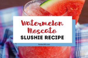 Want an easy, fresh recipe for a Watermelon Cocktail this summer? Our Watermelon Moscato Slushie is the perfect white wine frozen slush! Just fill a pitcher, pour it out for a crowd and watch everyone enjoy! #watermelon #winecocktail #summercocktailrecipe #slushie