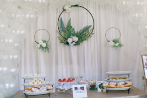 This simple Baptism party at home has ideas for lovely decorations with a beautiful backdrop that will work for a boy or a girl. Create an elegant dessert or food table your guests will adore! #baptism #baptismideas #partydecor #baptismparty