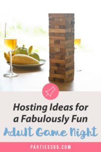 Need ideas for hosting a fabulously fun grown up group Game Night for adults? Whether it's family or friends, here's your plan for Game Night snacks, food, drinks, party games and more! #gamenight #partygames #partyideas