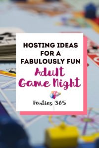 Need ideas for hosting a fabulously fun grown up group Game Night for adults? Whether it's family or friends, here's your plan for Game Night snacks, food, drinks, party games and more! #gamenight #partygames #partyideas