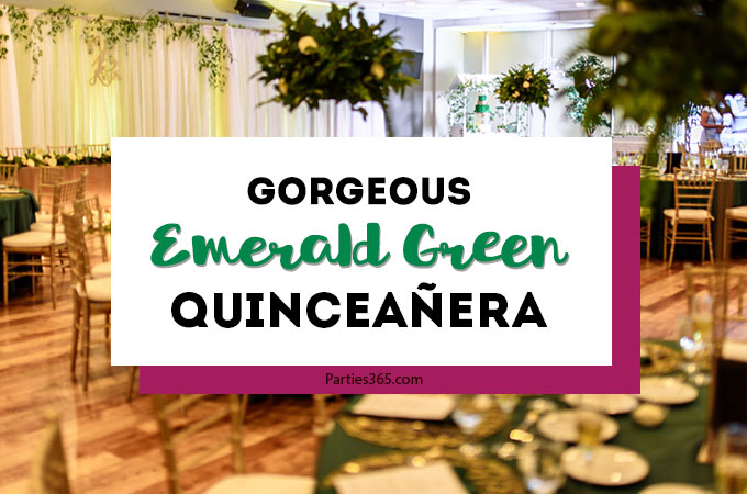 Planning a quinceañera and need ideas for fabulous decorations, themes or dresses? You'll adore this non-traditional emerald green quinceanera with bright colors, dress and lovely centerpieces! #quinceanera #15thbirthday #quinceañera #emeraldgreen #birthdayideas