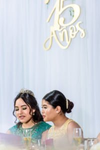 Planning a quinceañera and need ideas for fabulous decorations, themes or dresses? You'll adore this non-traditional emerald green quinceanera with bright colors, dress and lovely centerpieces! #quinceanera #15thbirthday #quinceañera #emeraldgreen #birthdayideas