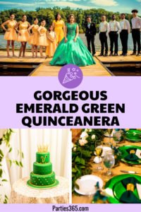 Planning a quinceañera and need ideas for fabulous decorations, themes or dresses? You'll adore this non-traditional emerald green quinceanera with bright colors, dress and lovely centerpieces! #quinceanera #15thbirthday #quinceañera #emeraldgreen #birthdayideas