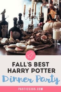 Thinking of hosting a dinner party and need ideas for a fun fall theme? How about a fancy Harry Potter themed dinner party for adults? From food to tablescapes, decorations and table settings, this feature will inspire a fun night with friends! #dinnerparty #harrypotter #falldecor #fallparty #tablescape