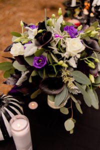 This Jack and Sally, Nightmare Before Christmas inspired Halloween Tablescape is full of decoration ideas for your spooky party or event! With Halloween table settings, centerpieces and display ideas, you'll love recreating this unique table for your guests! #JackandSally #NightmareBeforeChristmas #halloween #tablescape