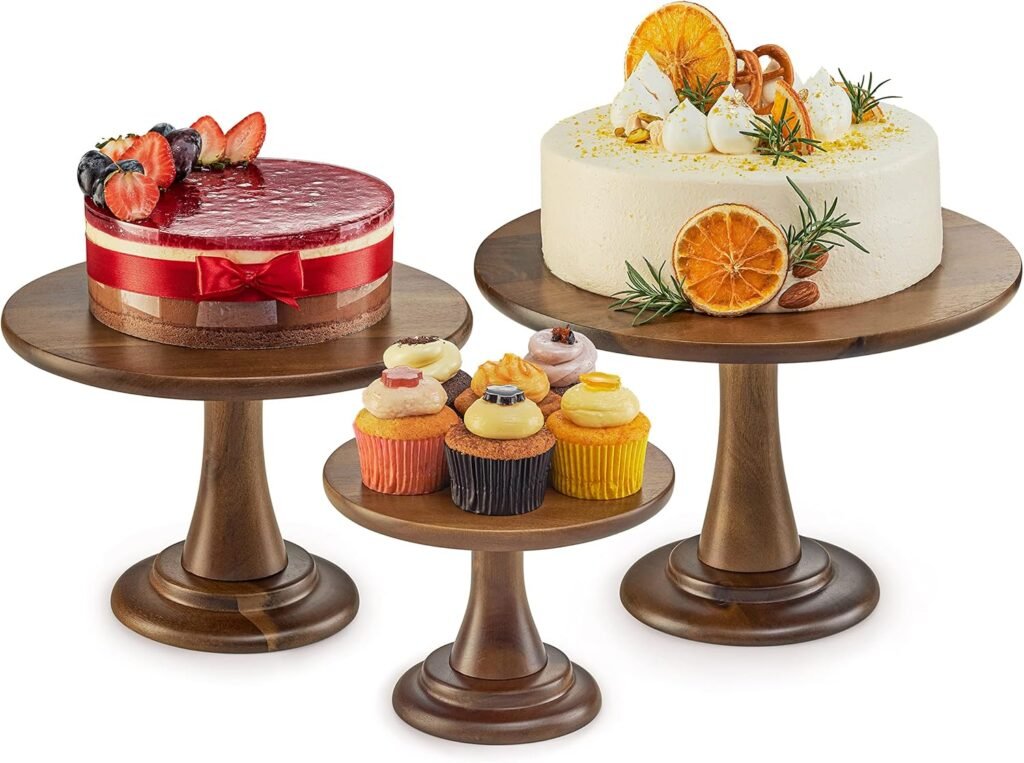 acacia wood cake stand set