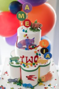 This darling 2nd birthday party featured a Brown Bear Brown Bear by Eric Carle theme! With vibrant colorful decorations, giant animals and amazing cake and cupcakes, it's full of fabulous ideas to bring this book to life! #brownbear #ericcarle #2ndbirthday #partyideas
