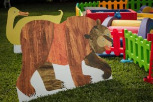This darling 2nd birthday party featured a Brown Bear Brown Bear by Eric Carle theme! With vibrant colorful decorations, giant animals and amazing cake and cupcakes, it's full of fabulous ideas to bring this book to life! #brownbear #ericcarle #2ndbirthday #partyideas