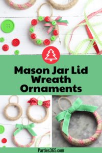 This easy DIY Christmas Mason Jar Lid Wreath craft idea is the perfect ornament for kids to make! It's perfect for teachers, for the tree, for gifts or just as a fun winter project! Instructions and supplies are right here... #christmasornament #christmascraft #christmasDIY #masonjar #masonjarlid