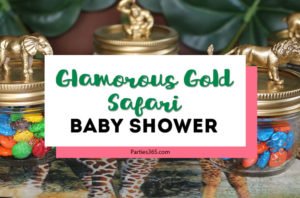 This Glamorous Gold Baby Shower Safari is full of fabulous tropical decorations! A jungle theme is neutral and works for a boy or a girl and we have great ideas for decor, centerpieces, favors and more! #babyshower #safari #jungle #partyideas