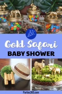 This Glamorous Gold Baby Shower Safari is full of fabulous tropical decorations! A jungle theme is neutral and works for a boy or a girl and we have great ideas for decor, centerpieces, favors and more! #babyshower #safari #jungle #partyideas