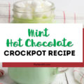 This homemade Mint Hot Chocolate Recipe is creamy, delicious and cooks in the crockpot or slow cooker! The peppermint flavored cocoa is ideal for holiday parties, Christmas morning or Grinch themed parties! Find the easy recipe using condensed milk right here... #holidayrecipe #hotcocoa #hotchocolate #Christmasrecipe #crockpot