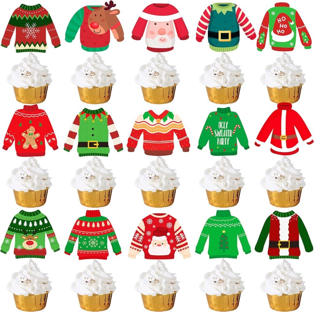 ugly christmas sweater cupcake toppers
