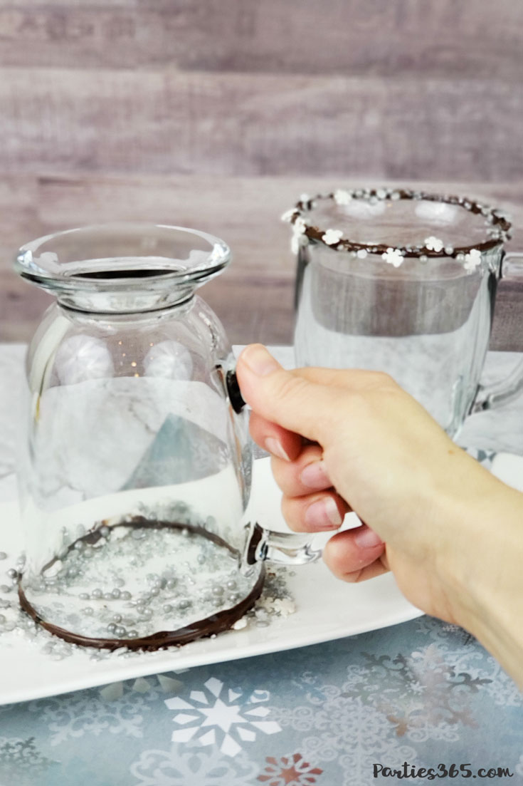 rimming cocktail glass in chocolate 