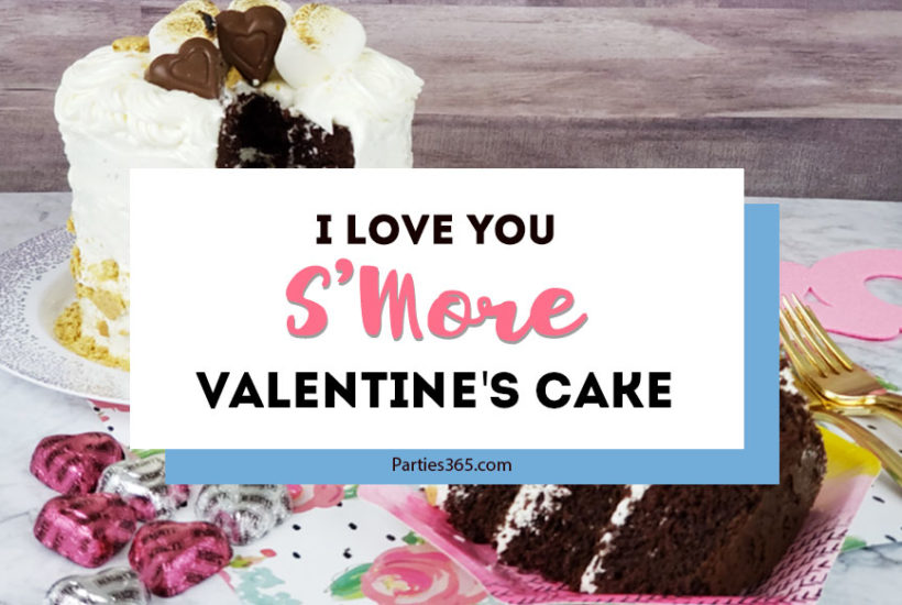 This easy and delicious "I Love You S'Mores" cake is perfect for Valentine's Day for him or for the kids! A perfect combo of chocolate, marshmallow buttercream frosting and graham crackers, here are decorating ideas and a recipe for a beautiful homemade cake! #valentines #valentinesday #smores #cakerecipe
