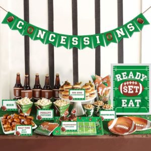 Planning an epic Super Bowl Party and need ideas for decorations? We have you covered with these amazing football themed party supplies that will work no matter which team you're cheering for! Set an amazing Super Bowl table, hang festive banners and play these fun games to bring your party to life! #superbowl #superbowlparty #partysupplies #partydecorations #football
