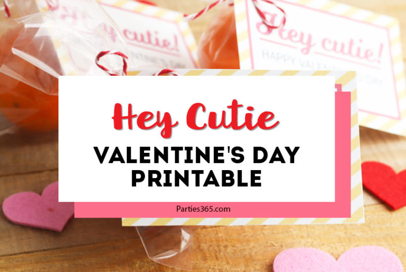 This free printable "Hey Cutie" Valentine's Day Card for kids is perfect for preschool or any school classroom! Grab these cute tags for an easy DIY Valentine's gift or treat! #valentine #valentinesday #printable #giftideas