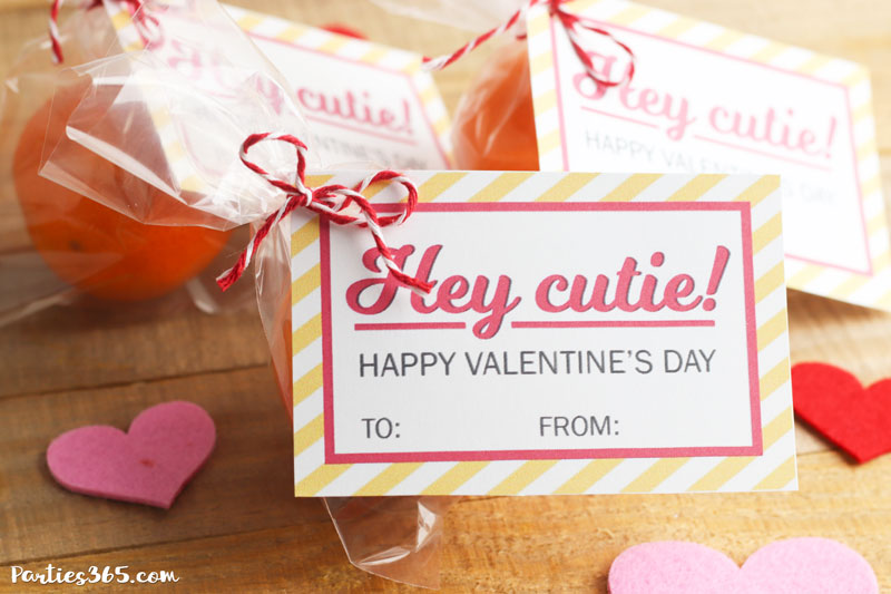 This free printable "Hey Cutie" Valentine's Day Card for kids is perfect for preschool or any school classroom! Grab these cute tags for an easy DIY Valentine's gift or treat! #valentine #valentinesday #printable #giftideas