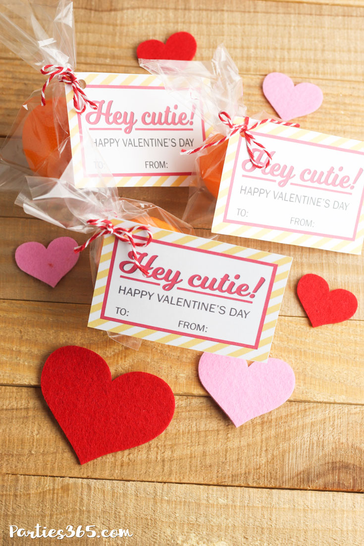 hey cutie Valentine's Day printable gift tag for kids