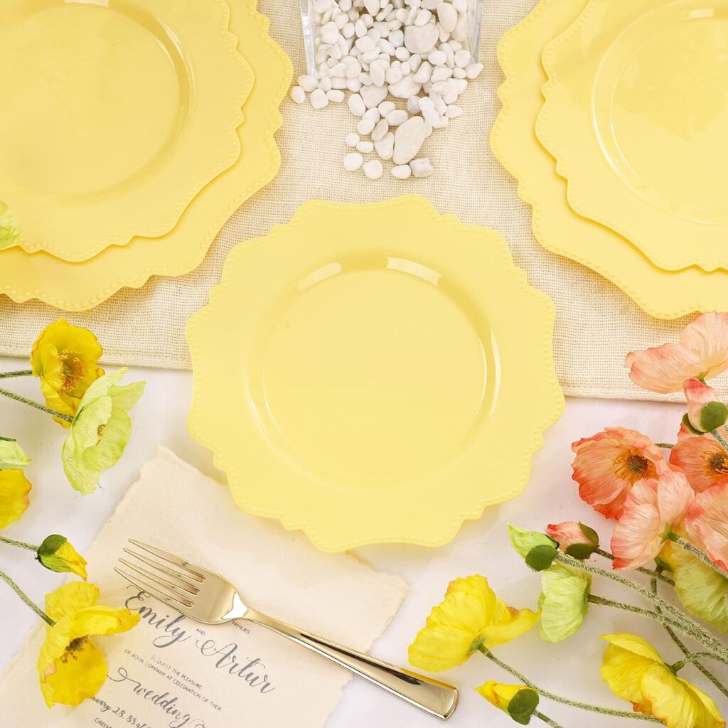 yellow scalloped party plates