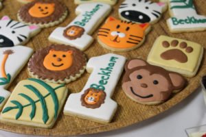 custom cookies for a safari themed first birthday
