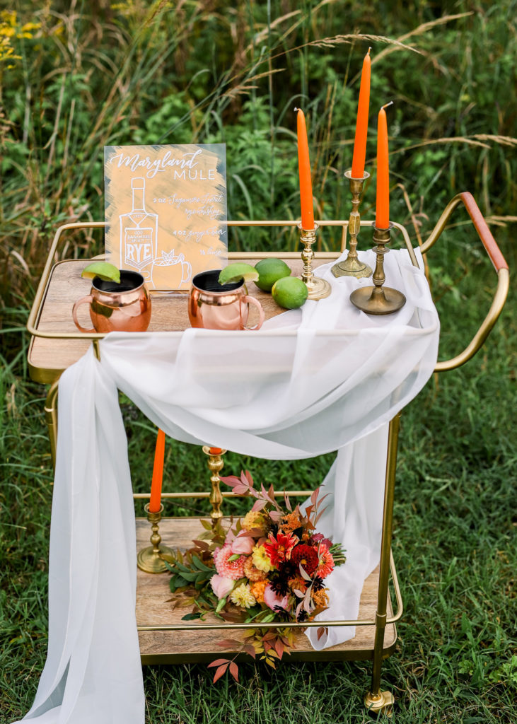 vintage styled bar cart with moscow mule