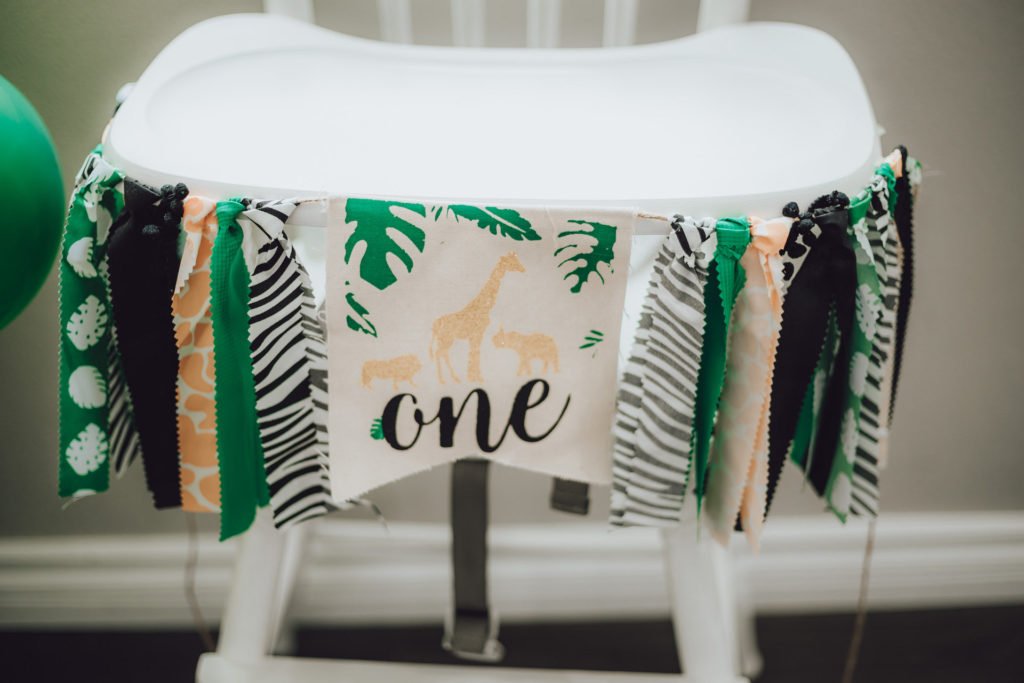 Jungle Theme High Chair Banner - Wild One Birthday Party Decorations With Green Burlap Bunting
