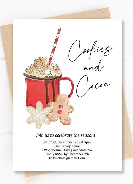 cookies and cocoa Christmas party invitation