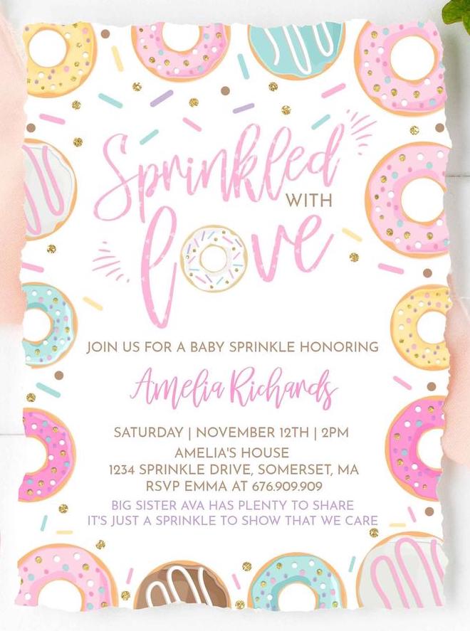 sprinkled with love donut baby shower invitation