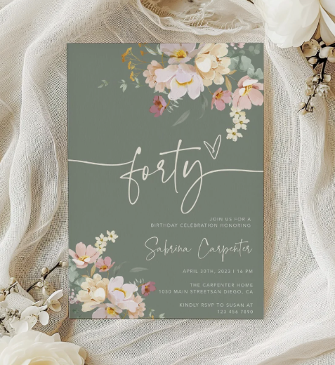 bohemian 40th birthday party invitation