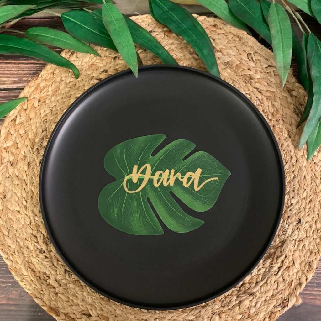 tropical palm leaf place card