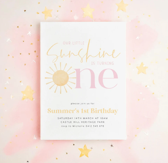 you are my sunshine first birthday invitation