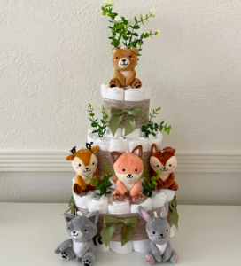 woodland animal diaper cake