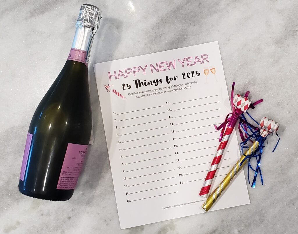 25 Things for 2025 New Year's Printable