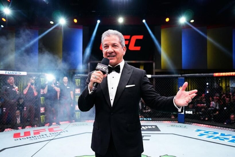 Bruce Buffer UFC ring announcer in tuxedo inside the UFC octagon