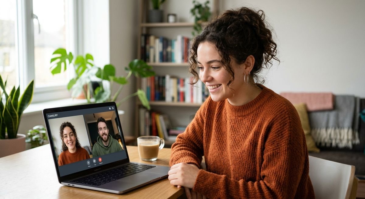 Camsurf random video chat platform interface on desktop and mobile