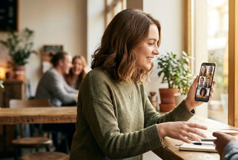 Minichat random video chat app interface showing the one-tap matching screen