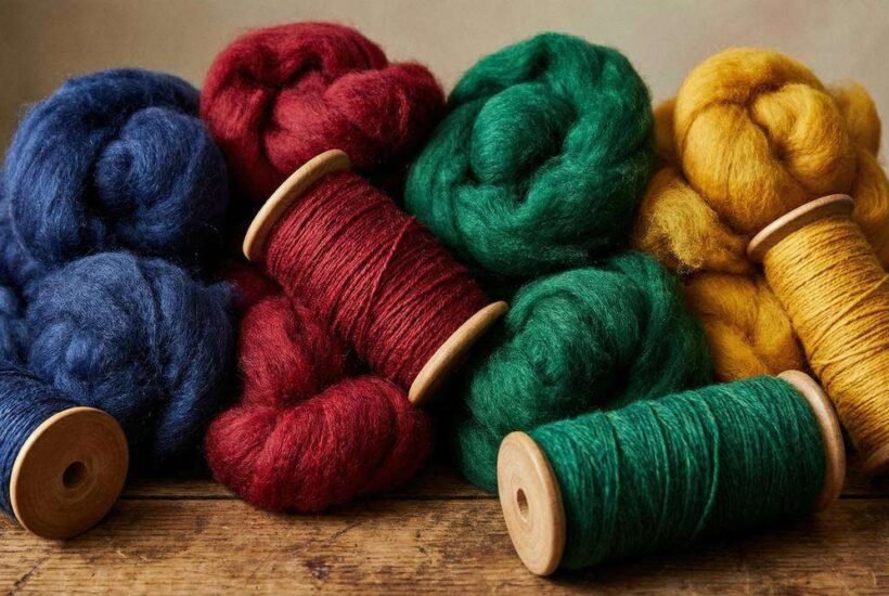 Vibrant colored raw wool fibers and yarn spools representing the dyed-in-the-wool idiom