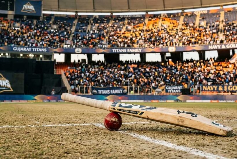 sai sudharsan wife - cricket bat and ball on pitch representing Gujarat Titans cricketer's personal life