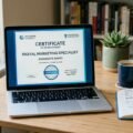 McKinsey Forward program overview — laptop showing digital badge certificate in modern professional workspace