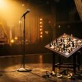 samay raina age — stage microphone next to chess board representing comedy and chess career