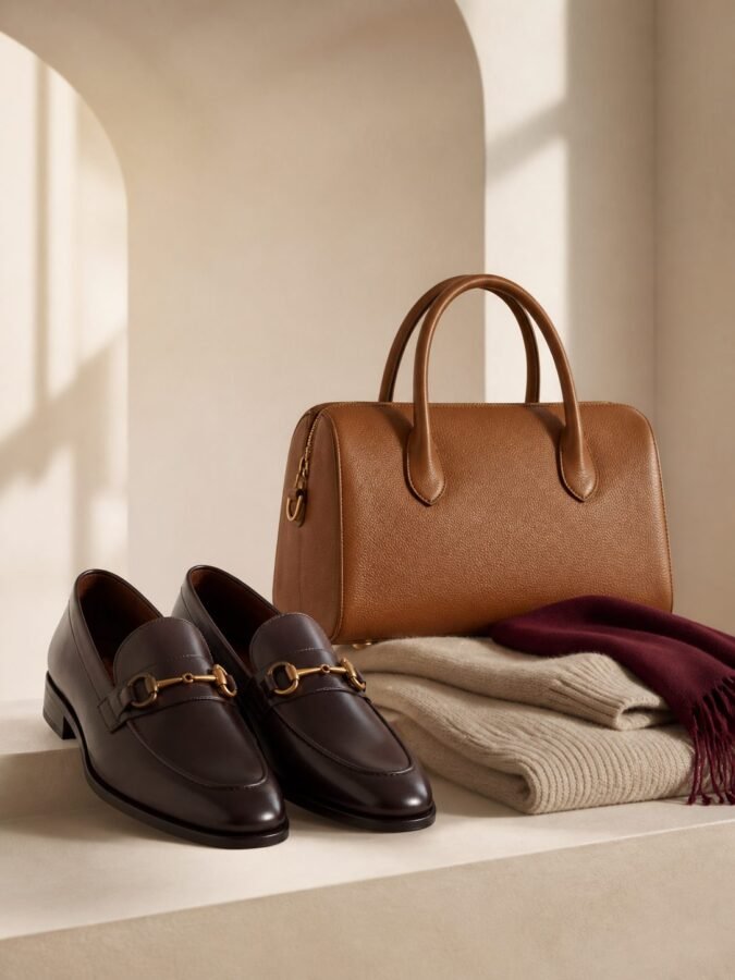 Cole Haan style leather loafers and handbag