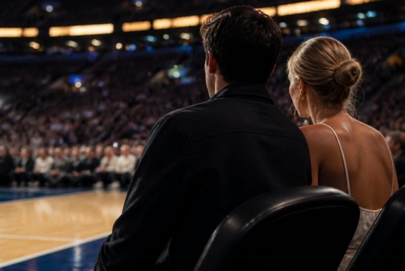 Harry Jowsey girlfriend rumor represented by an anonymous pair seated courtside