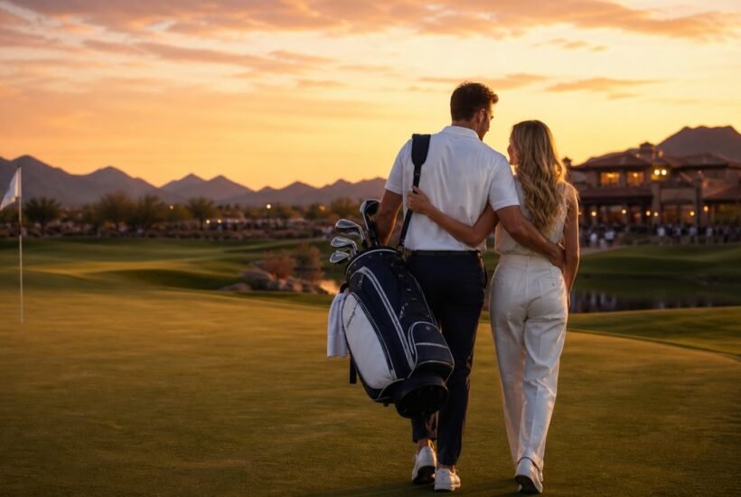 Wyndham Clark girlfriend Emily Tanner represented on a championship golf course