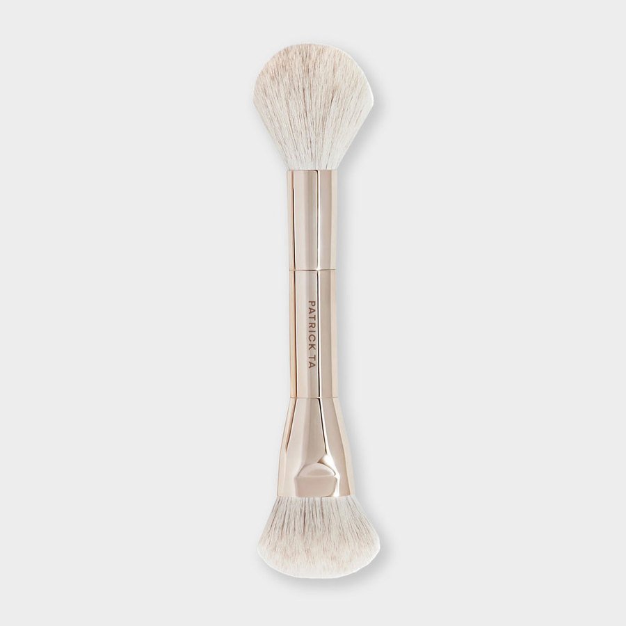 Patrick Ta Dual-Ended Blush Brush with a dense end for crème and a fluffy end for powder