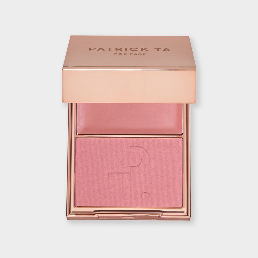 Patrick Ta Major Headlines Double-Take compact open, crème blush above and powder blush below